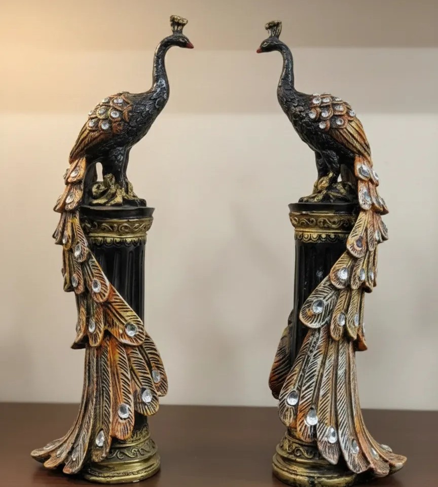 GRAND PRODUCT Peacock Statue for Home & Office Decoration | Premium Handcrafted Metal Figurine | Stylish Decorative Accent for Table, Shelf, Desk, or Gifting | Peacock Art Sculpture